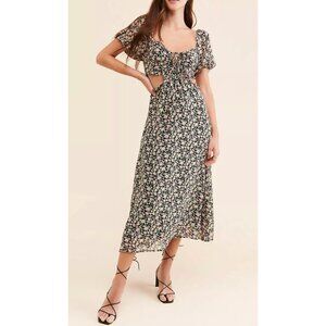 EUC ASTR the Label Flowy Ruffle Bubble Sleeve Side Cutout Rose Floral Midi Dress